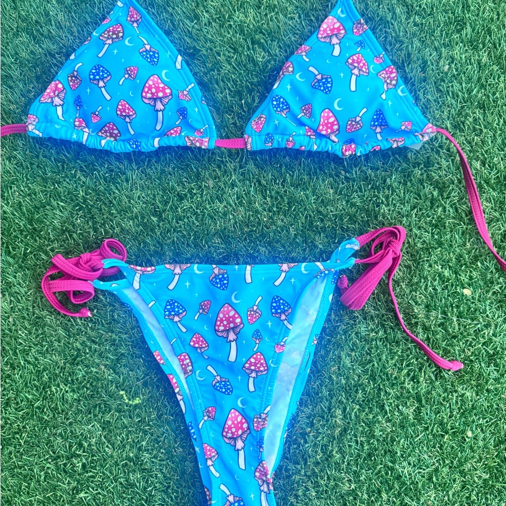 SHEIN Blue and Pink Mushroom Bikini